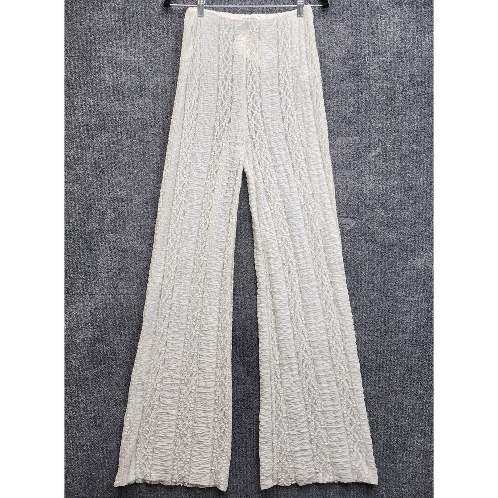 NWT Zara Women's White Lace Flare Pants Boho Sheer Festival Vacation Chic Size S
